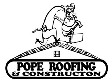 A black and white image of pope roofing